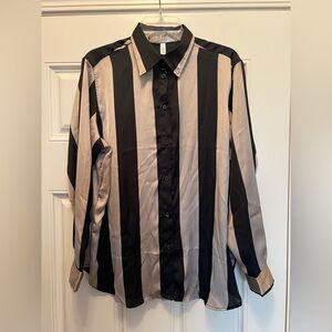 H&M - Striped Satin Blouse in Black and Champagne -NWT